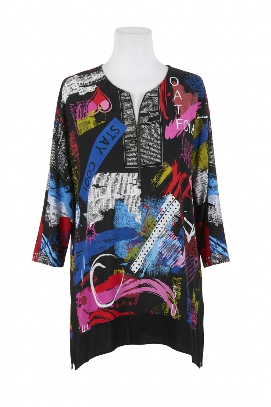 NEW JOSEPH RIBKOFF silky knit v-neck 3/4 sleeves tunic top in multi
